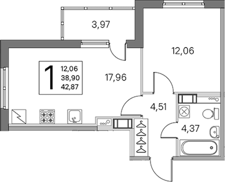 1-комнатная квартира 38.9 м², 3/5 эт., ЖК «ЮгТаун. Олимпийские кварталы»